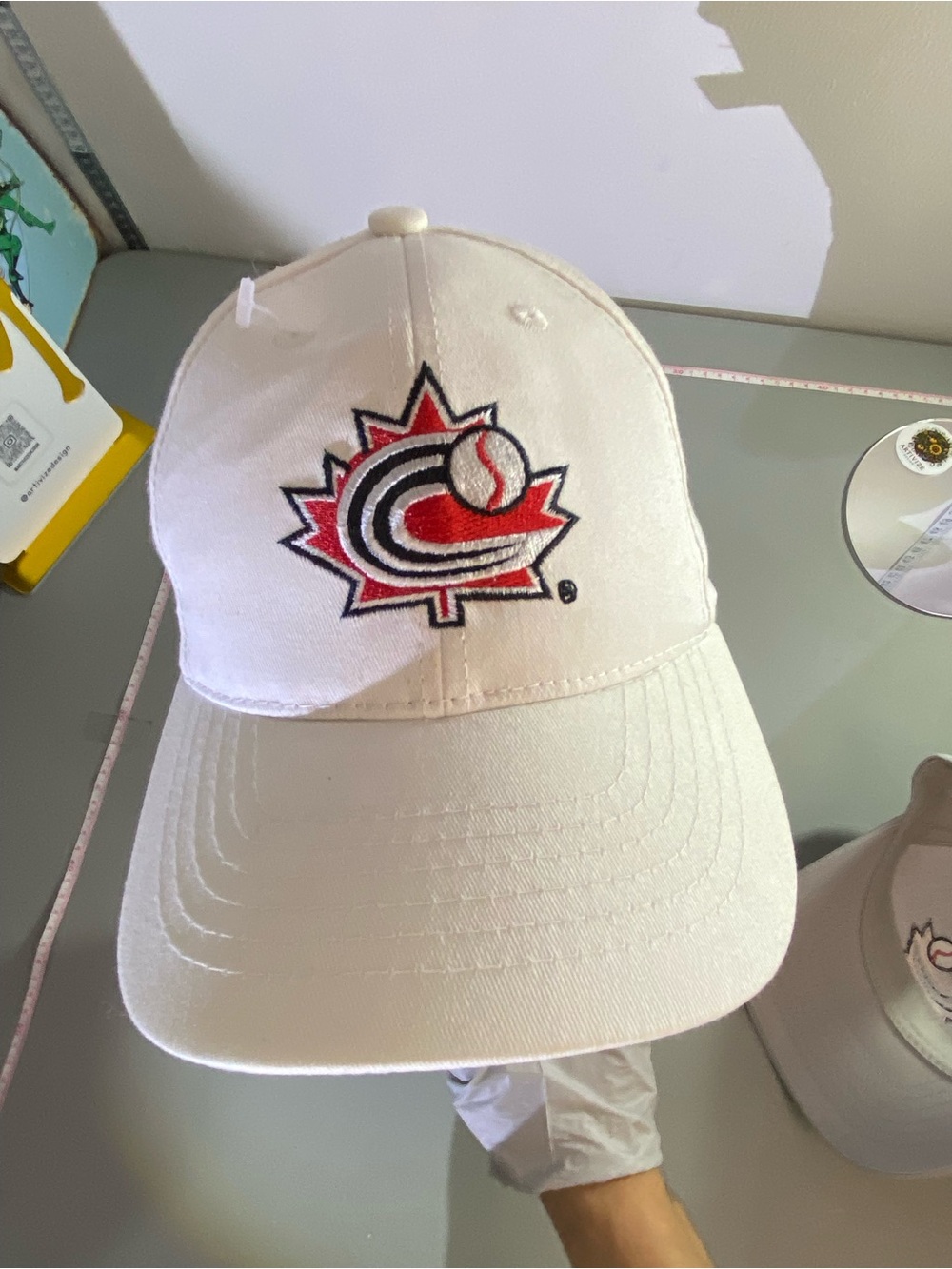 2 Hats White & Gray Baseball Caps with Red & Black Canada WBC